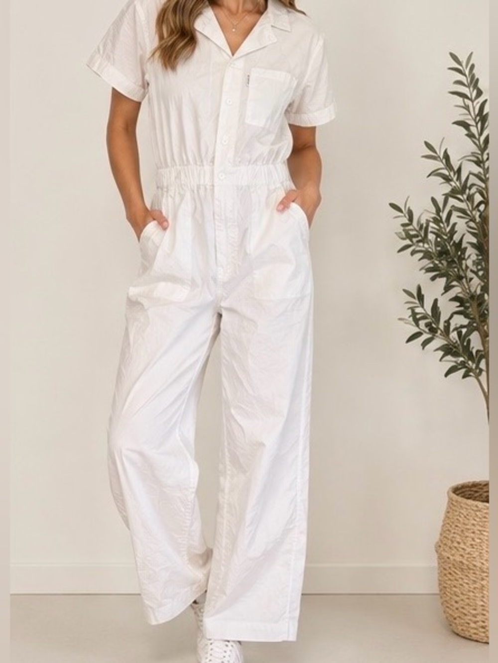 NWT Sanctuary White Utility Jumpsuit Short Sleeve Wide Leg M